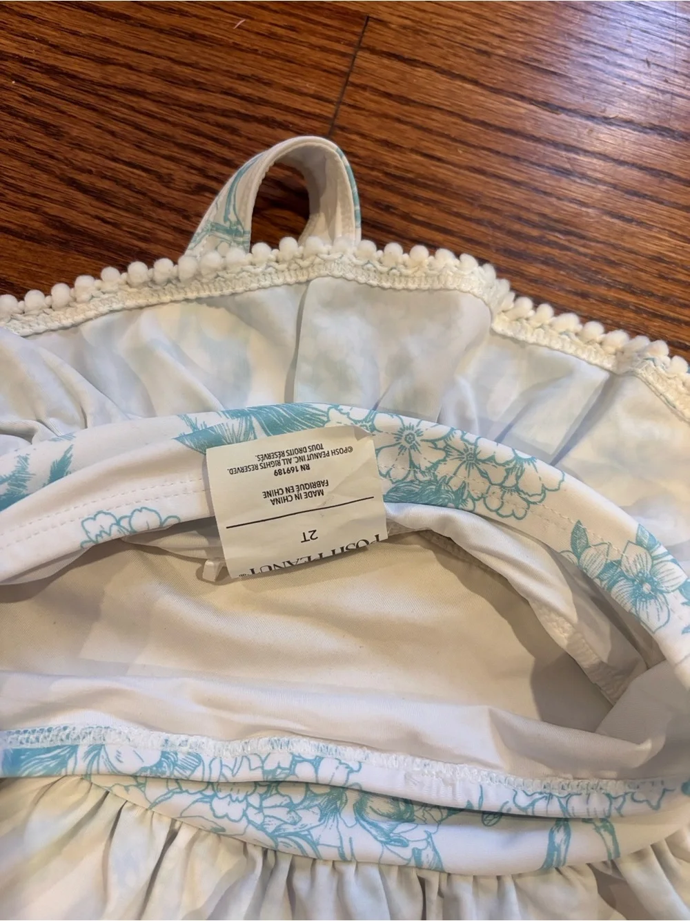 Posh Peanut Girls Two Piece Ruffle Bikini Blue Horses & Floral Print Size 2T